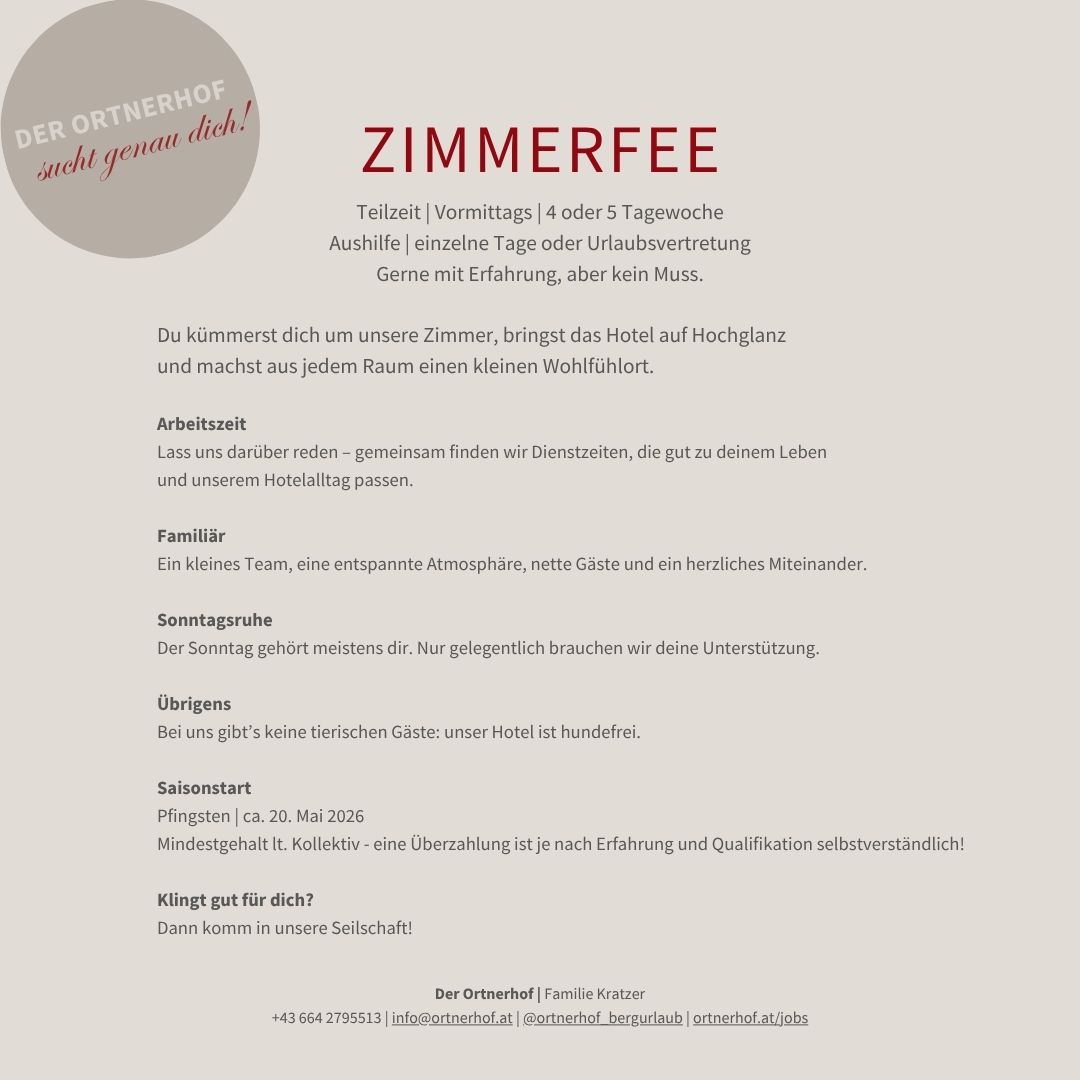 Stellenauschreibung Zimmerfee - Hotel Ortnerhof