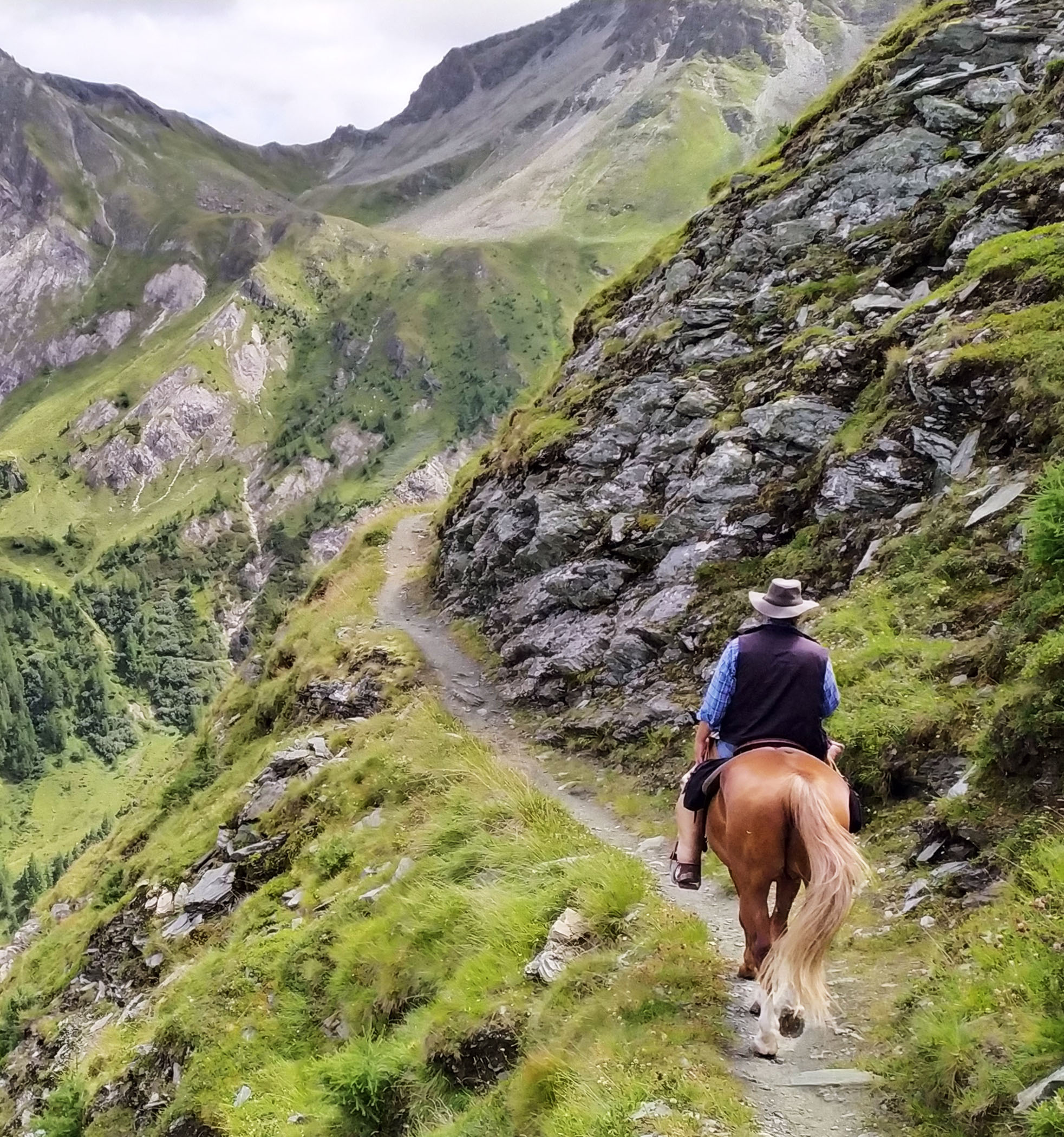 Mann reitet mit lockerem Zügel 
