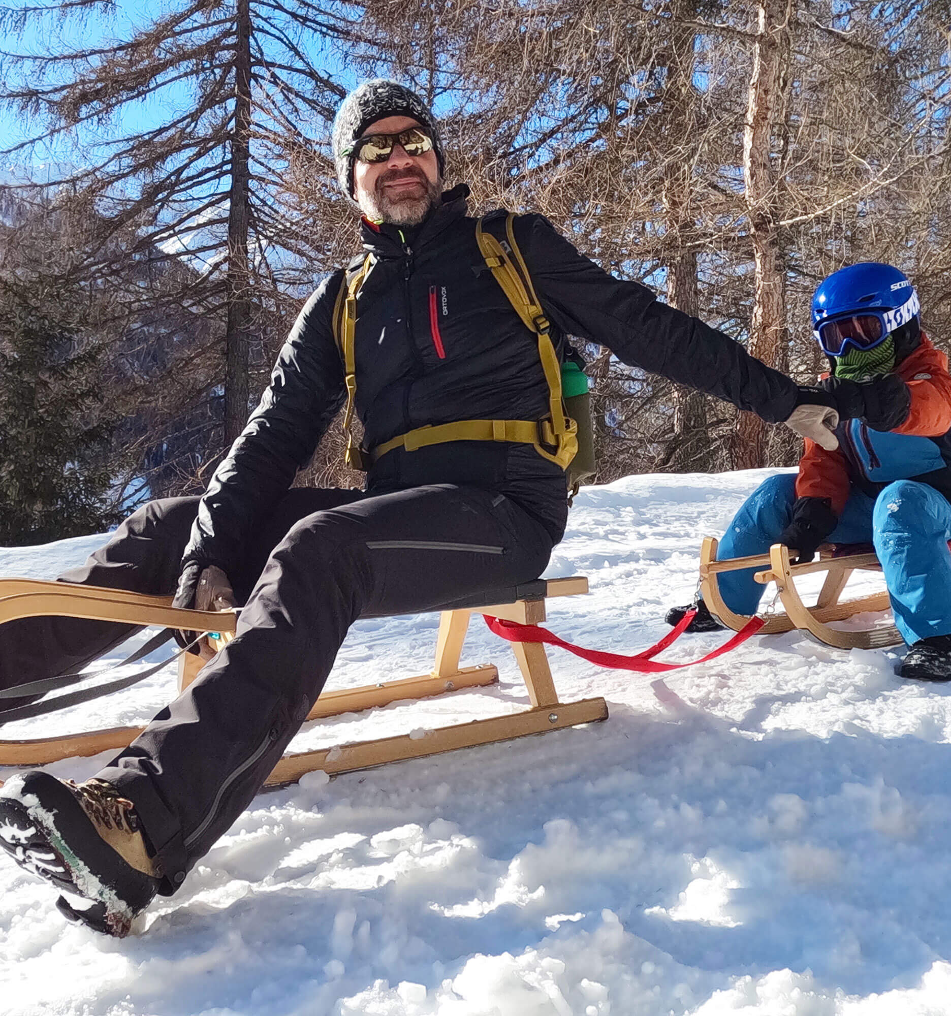 Father and son tobogganing - Hotel Ortnerhof